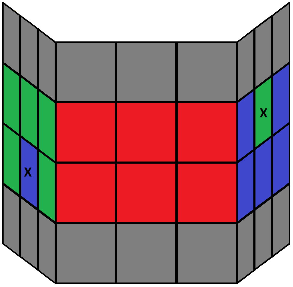 Algorithm 1/3 of step 3 of how to solve the 3x3x4 cube
