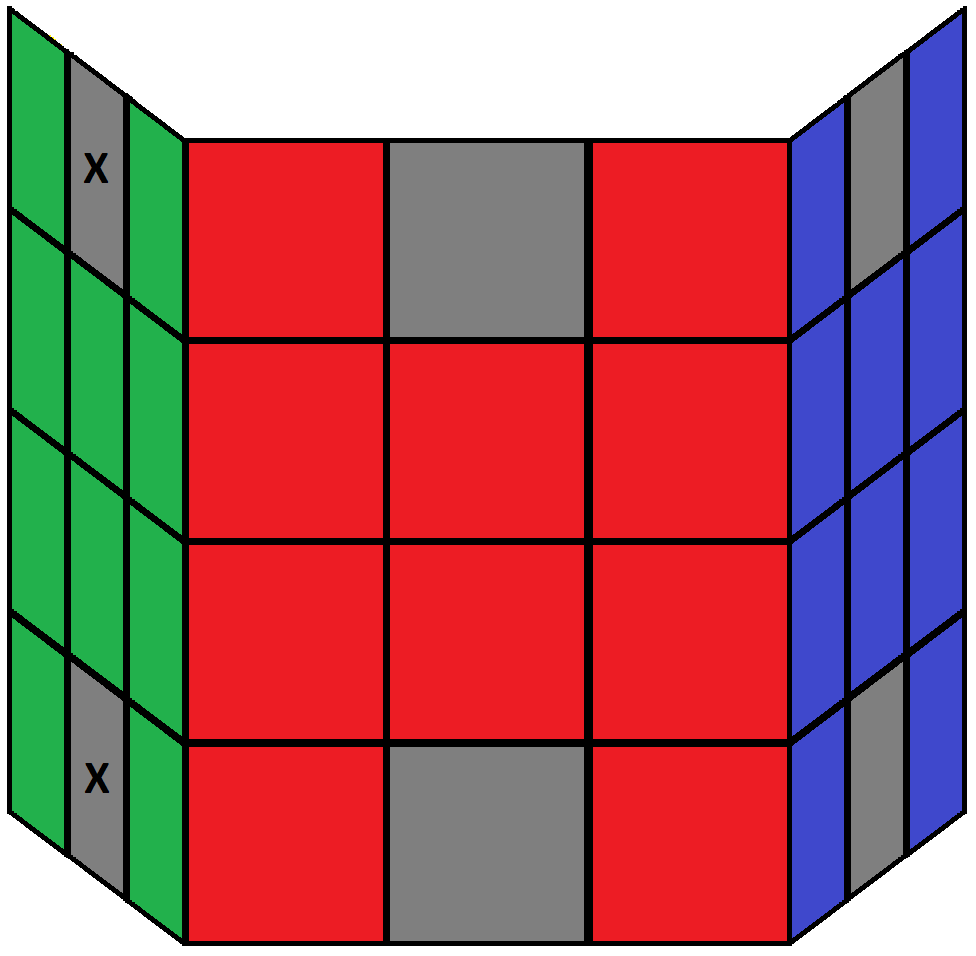 Algorithm o1/3 of step 5 of how to solve the 3x3x4 cube