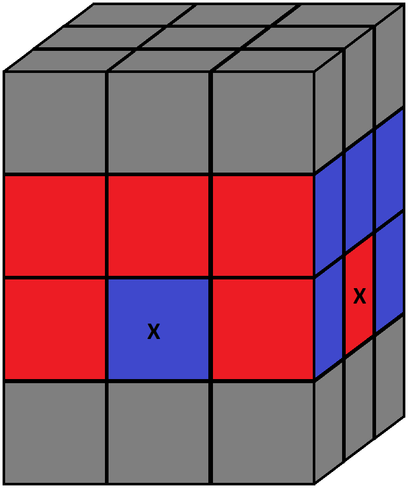 Algorithm 2/3 of step 3 of how to solve the 3x3x4 cube
